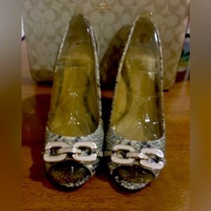 Coach tan snakeskin shoes wedge 4 inch heel